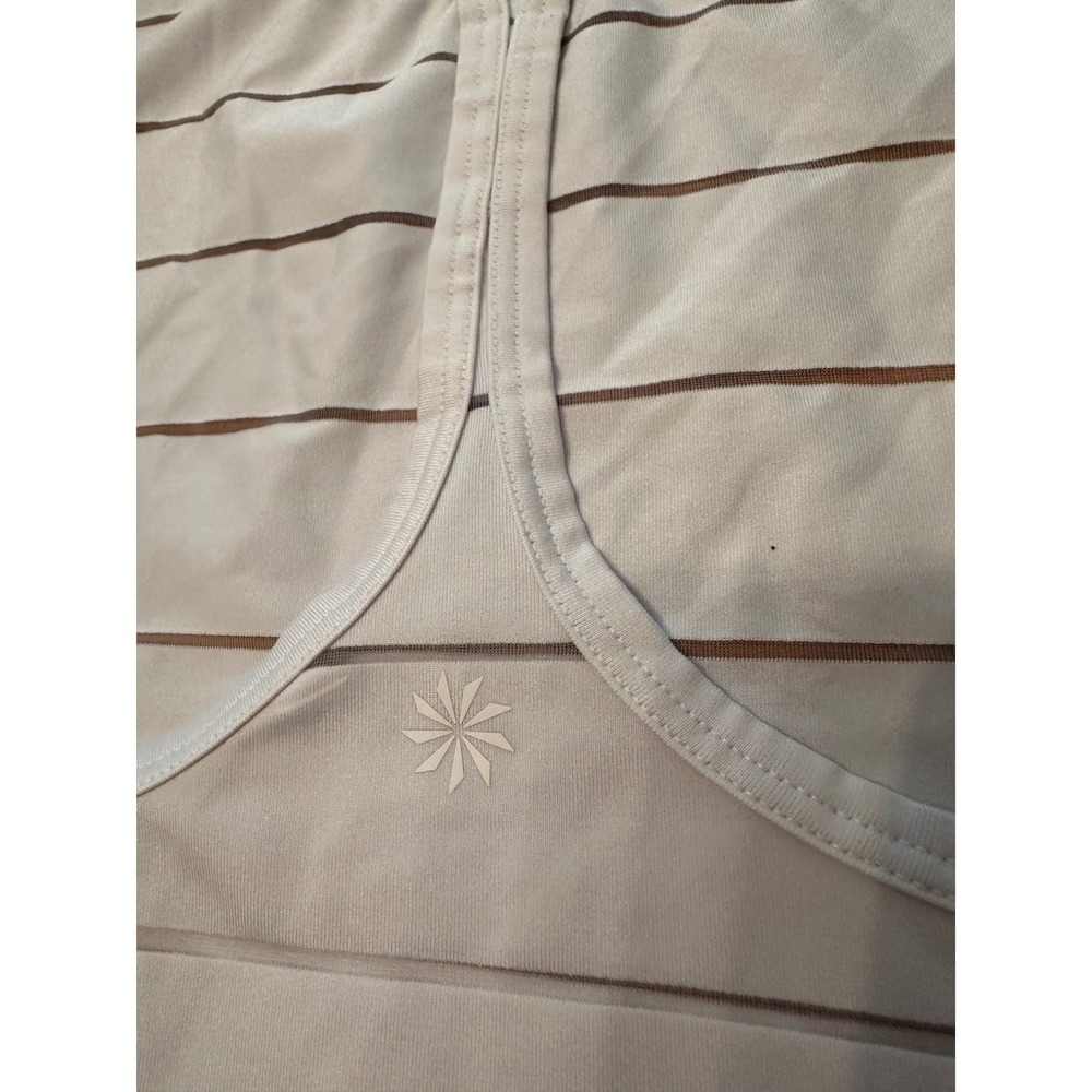 Athleta White Mesh Striped Racerback Tank Top Small Activewear Yoga Workout - Picture 6 of 7